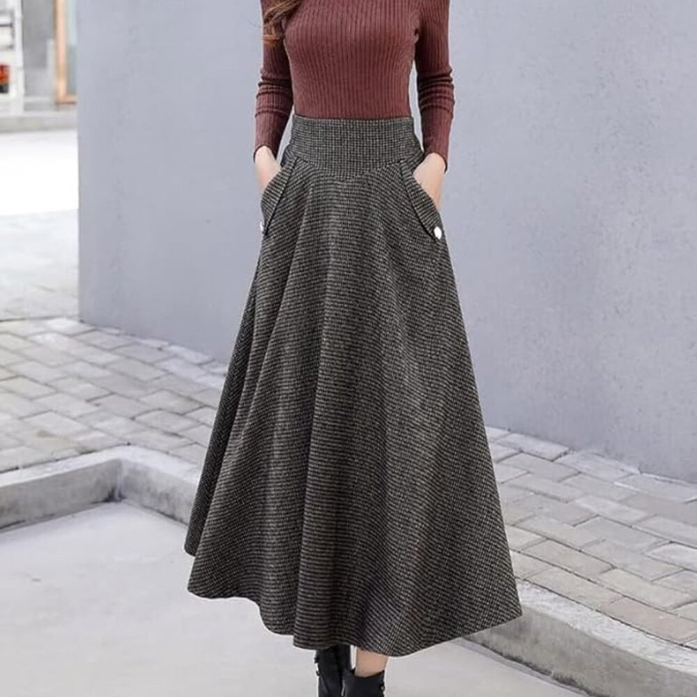 Wool Plaid Mini Winter Skirt